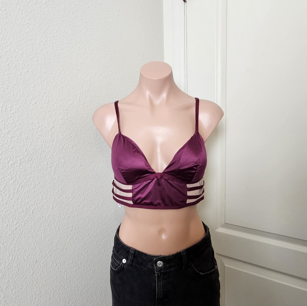 Victorias Secret Maroon Satin Bralette Sz L EUC